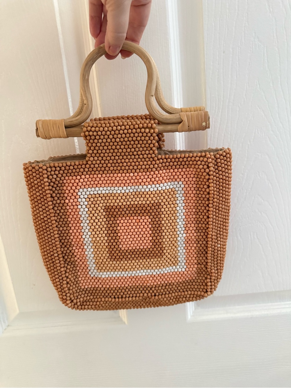 Anthropologie Beaded Square Pattern Handbag with Wooden Handles